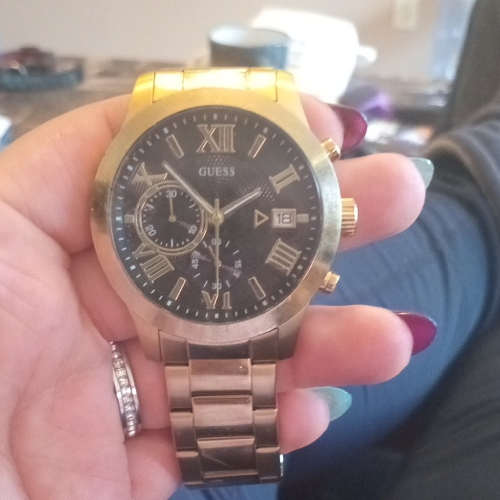 Guess Gold Watch with Black Roman Numeral Dial